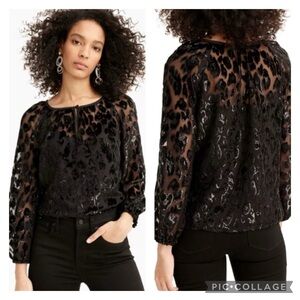 J. Crew Sheer Black Leopard Burnout Blouse with Camisole Size Small